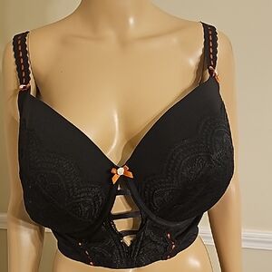 Cacique Black and Orange Lace Bra